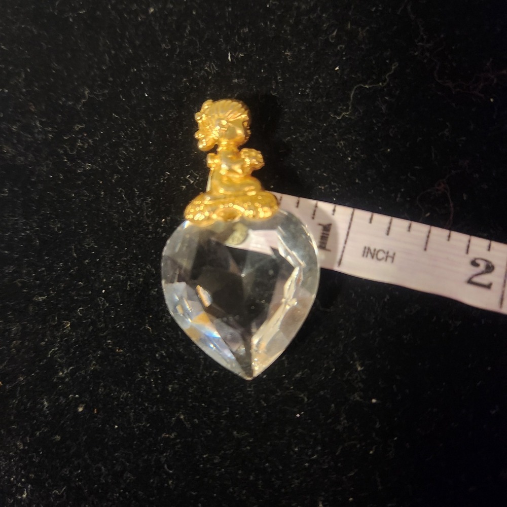 Crystal Heart Pendant with Praying Child‎ Charm Gold Tone Religious Charm